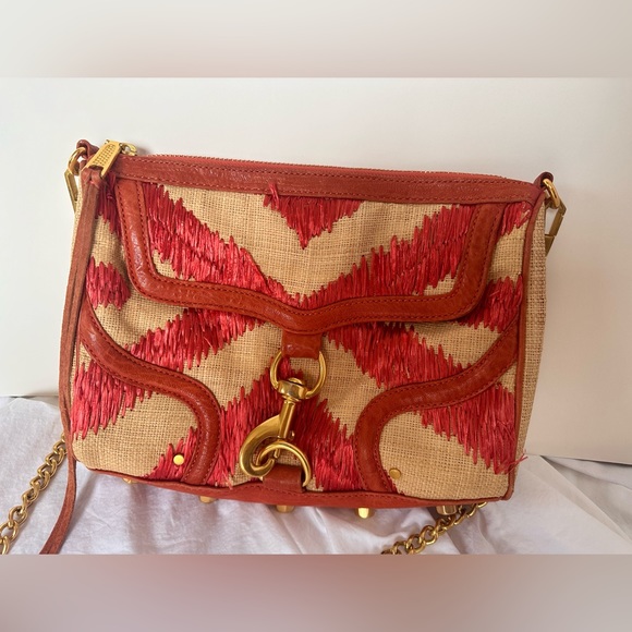 Rebecca Minkoff Straw M.A.C. Bombe Purse in Coral - Picture 8 of 9